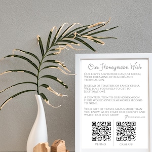 Honeymoon Fund Sign: QR Code Wedding Cash Registry (Editable, Printable)