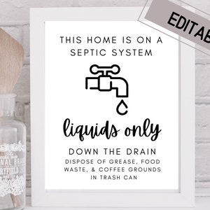 Liquids Only Sign | Septic System Sign | Editable sign | Property Management | Airbnb Printable | Airbnb Host Help