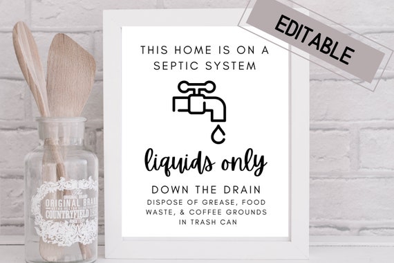 Liquids Only Septic System Sign: Airbnb Printable (Editable, Digital Download)