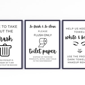 Airbnb-skyltpaket: Toalett, handduk, sopskyltar (digital nedladdning)