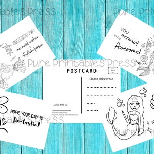 DESCARGA INSTANTE Página de Postales - Sirena Colorea tus propias Postales divertidas, imprimibles, Postales para colorear