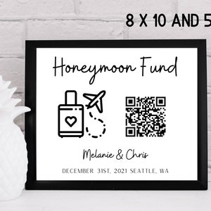 Honeymoon Fund Travel Digital Sign  | QR Code Cash Registry | Wedding | Editable sign |  Scan to Follow Printable | Wedding Gift Sign