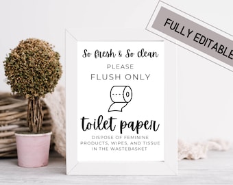 Airbnb Toilet Paper Only Sign: Flush Reminder (Editable Digital Download)