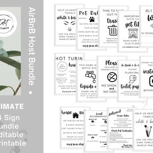 Airbnb Ultimate 14 Sign Bundle | 14 Editable Signs | Airbnb Host | Short Term Rental Host | Property Management