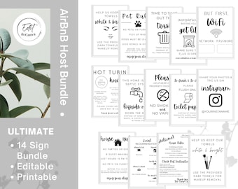 Airbnb-Schilderpaket: 14 bearbeitbare Gastgeberschilder (Digitaler Download)