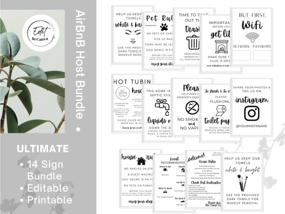 Airbnb Sign Bundle: 14 Editable Host Signs (Digital Download)