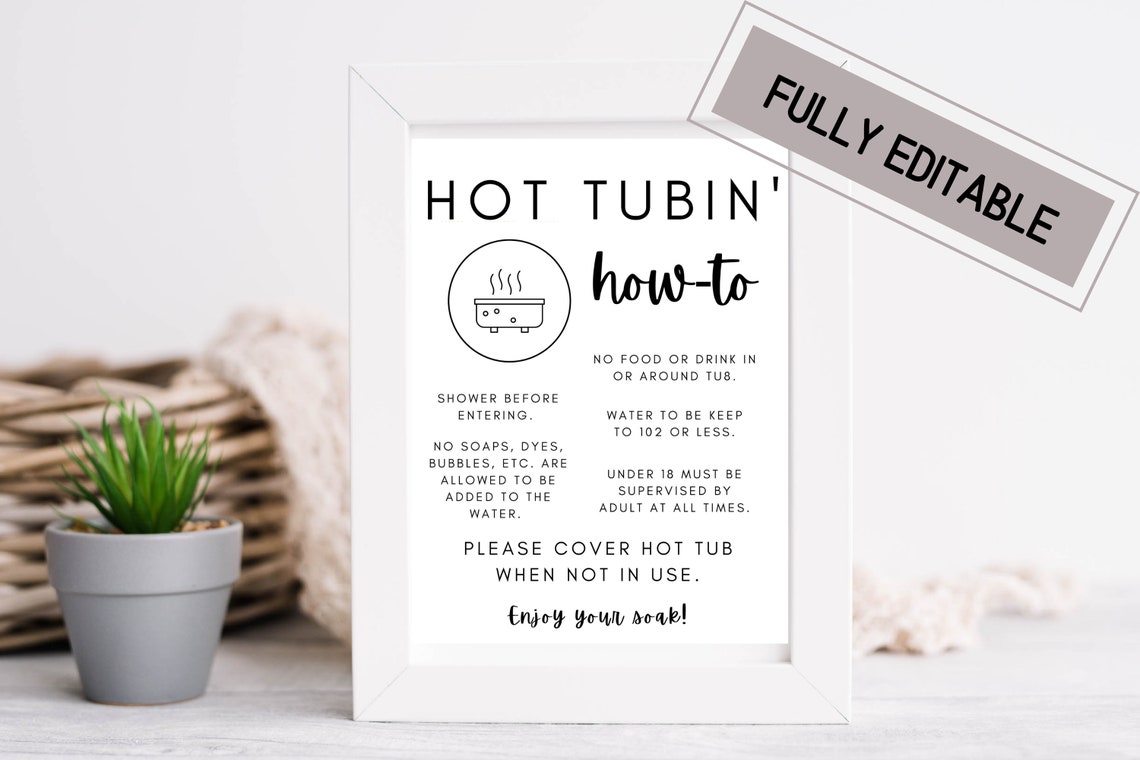 Hot Tub Sign Hot Tub Rules Sign Editable Sign Property Management