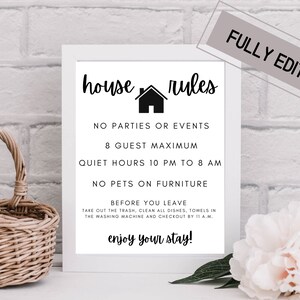 House Rules Sign | Property Sign | Editable sign | Property Management | Airbnb Printable | Airbnb Host Help