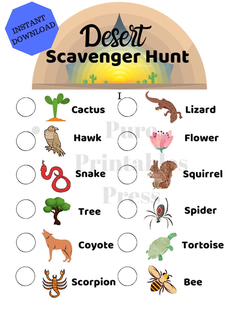 Desert Scavenger Hunt I INSTANT DOWNLOAD I Outdoor Game I Southwest USA