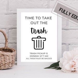 Airbnb Trash Day Sign | Trash Directions Sign | editable sign | Airbnb | Airbnb Printable | Airbnb Host Help