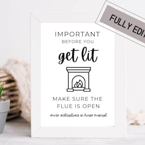 Airbnb Fireplace Sign | Wood Stove Sign | editable sign | Airbnb | Airbnb Printable | Airbnb Host Help