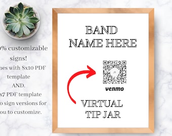 Letrero virtual editable para tarro de propinas: código QR, Venmo, CashApp (descarga digital)