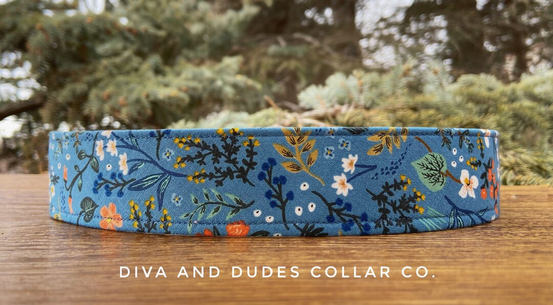 Floral Rifle Paper Dog Collar Spring Dog Collar Blue Fabric Etsy