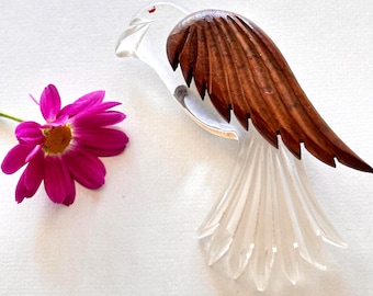 Artisan Wood Bird Brooch – Lucite Body