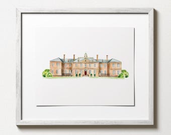 Crane Estate, Impresión artística en acuarela, Lugar para bodas en Ipswich, Massachusetts