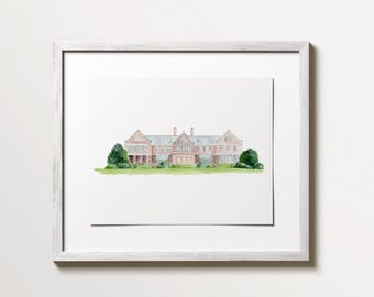 Blithewold Manor, Gardens & Arboretum, Watercolor Art Print, Rhode Island Wedding Venue