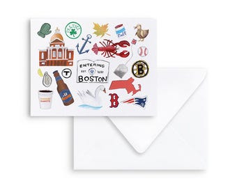 Tarjetas de notas favoritas de Boston / Tarjetas de notas en blanco de 4,25 x 5,5, ilustraciones de acuarela, tarjetas de felicitación pintadas a mano