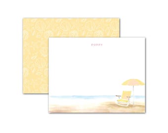 Tarjetas personalizadas, Silla de playa amarilla - Juegos de papelería personalizables en acuarela