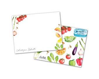 Tarjetas personalizadas, frutas y verduras de mercado - Juegos de papelería personalizables en acuarela