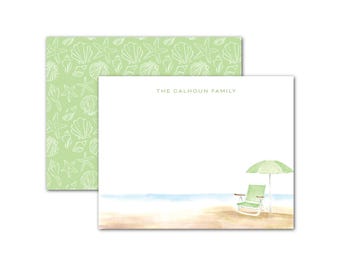 Tarjetas personalizadas, Silla de playa verde - Juegos de papelería personalizables en acuarela