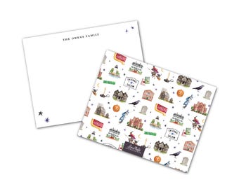 Salem Personalized Notecards |  Massachusetts, Spooky, Witchy, Magic, New England Fall Watercolor, Cozy Halloween Illustration Stationery