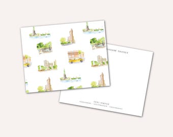 Tarjetas personalizadas, Ciudad de Nueva York - Juegos de papelería de acuarela personalizables