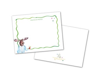 Tarjetas personalizadas, Tispy Moose - Juegos de papelería personalizables en acuarela, ilustraciones de animales