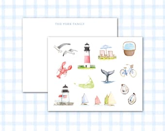 Tarjetas personalizadas, Favoritos de Nantucket - Juegos de papelería de acuarela personalizables