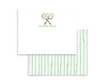 Tarjetas personalizadas, raquetas de tenis vintage - Juegos de papelería de acuarela personalizables
