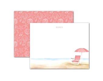 Tarjetas personalizadas, Silla de playa roja - Juegos de papelería personalizables en acuarela