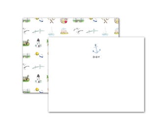 Newport RI Personalized Notecards |  Oysters, Tennis Hall of Fame, Lighthouse, Newport Mansions | Customizable Watercolor Stationery