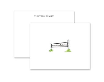 Tarjetas personalizadas, Amagansett Square - Juegos de papelería de acuarela personalizables