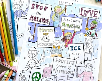 Manifestantes pacíficos, páginas para colorear, Minnesota, EE. UU. Impresión artística