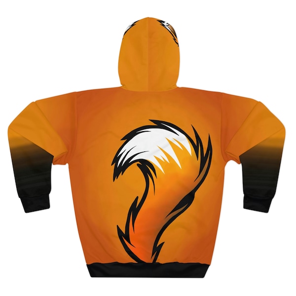 Orange Fox Costume Hoodie with Ears and Tail Print- Gender Neutral Hoodie, Animal Costume Hoodie, Easy Halloween Outfit, Furry Hoodie