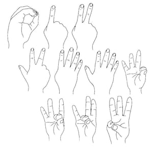 ASL-Zahlen 0-9 schwarzer Umriss transparente PNGs rechte Hand für Klassenzimmerbildung Handwerksgeschenke usw