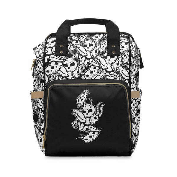 Goth Diaper Bag Black and White Skulls- Baby Shower Gift, Mens Diaper Bag, Unisex Diaper Bag, Cool Diaper Bag