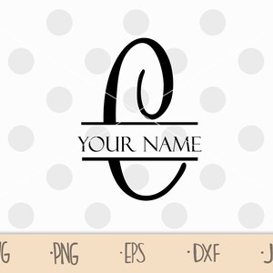 May include: A black and white monogram design featuring the letter "C" with a horizontal line through the center. The text "YOUR NAME" is written below the line.