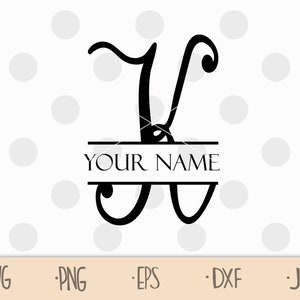 May include: A black and white monogram design featuring the letter "K" with a decorative flourish. The letter is split in half by a horizontal line with the text "YOUR NAME" centered above the line.