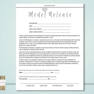 Model Release Form- Editable- INSTANT DOWNLOAD