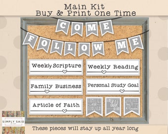 Come Follow Me Bulletin Board Kit - Family Study Kit - Bulletin Board - Home Study Weekly Scripture Reading- INSTANT DOWNLOAD