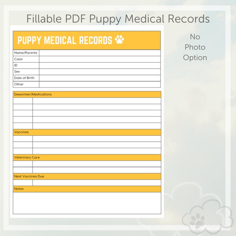 puppy-medical-records-forms-fillable-pdf-4-colors-etsy