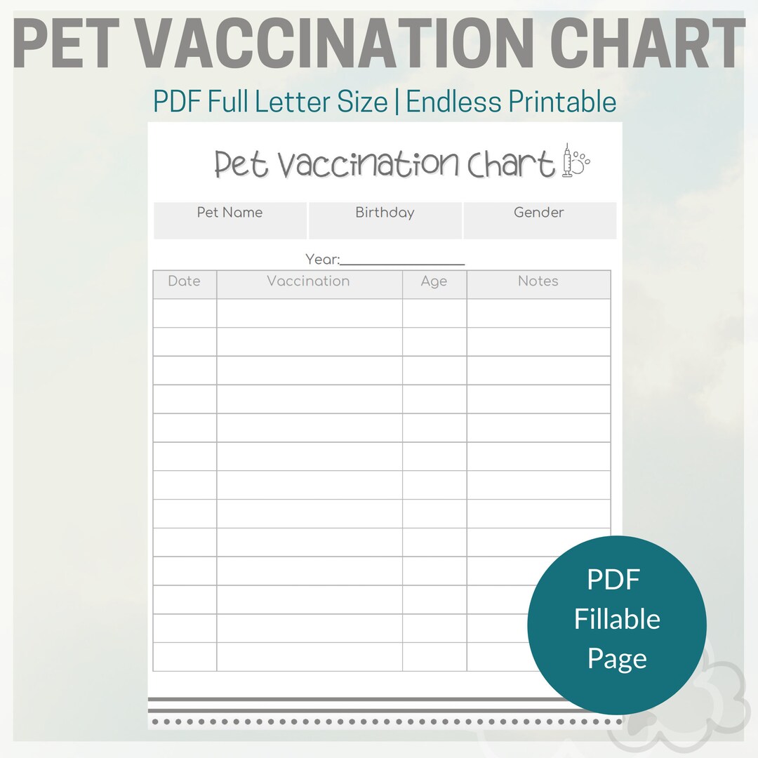 Buy Pet Vaccination Chart PDF Fillable And Hand Write Online In India