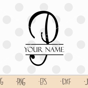 May include: A black and white monogram design featuring the letter "J" with a decorative flourish. The letter is centered above a horizontal line with the text "YOUR NAME" printed on it.