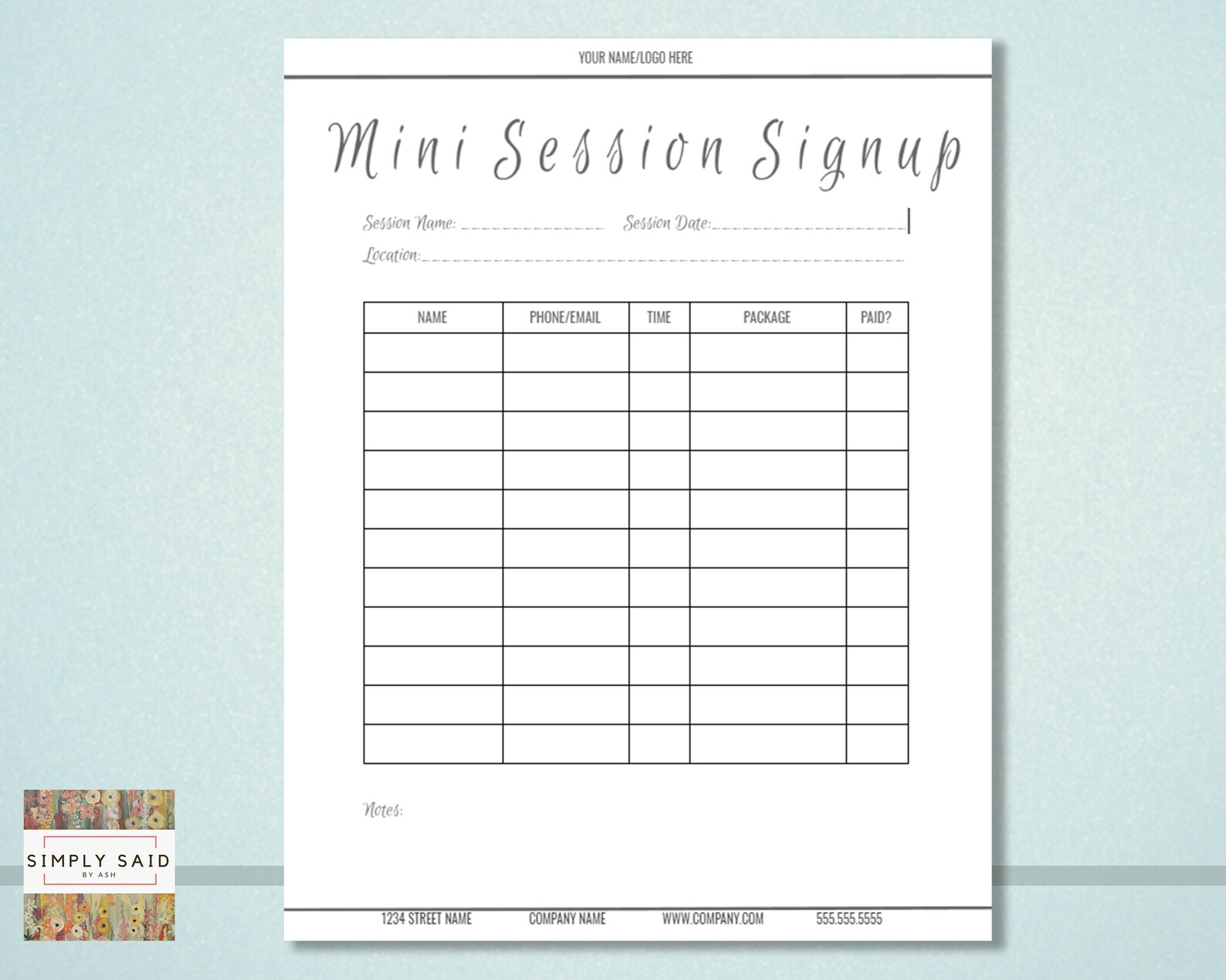 Mini Session Sign Up- Editable INSTANT DOWNLOAD - Etsy