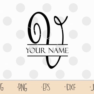 May include: A black and white monogram design featuring the letter "O" with a decorative flourish. The letter is split in half by a horizontal line with the text "YOUR NAME" centred below the line.