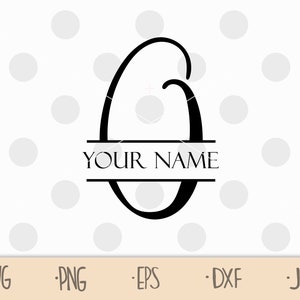 May include: A black and white monogram design featuring the letter "O" with a horizontal line through the center. The text "YOUR NAME" is written on the line.