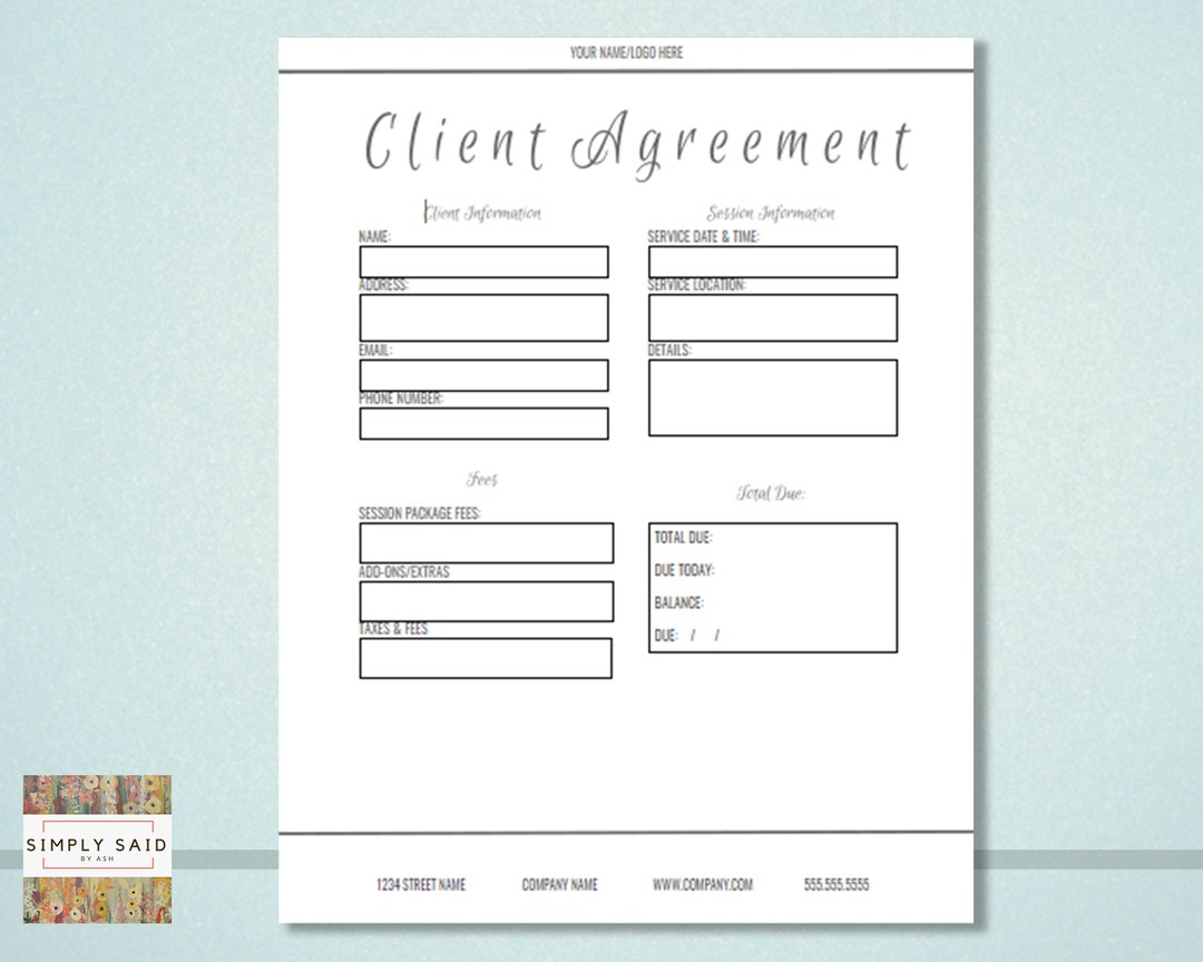 Client Contract Form Photography Client Agreement Form- Editable INSTANT DOWNLOAD - Etsy
