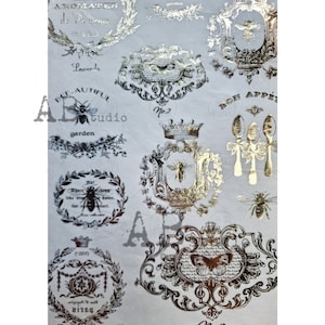 Gilded French Emblems| AB Studio #1033| A4 - Decoupage Paper for DIY, Crafts, scrapbooking, art journals, mixed media