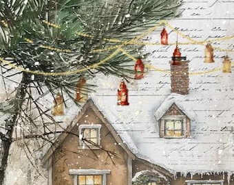 Woodland Cottage - Christmas in the Village 2026 | Decoupage Queen | Ellen J Goods | A4 Decoupage Paper Crafts, scrapbooking, art journals