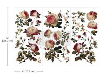 Midnight Rose| Small transfer|Redesign with Prima 6" x 12" | 3 sheets - Furniture Decor - DIY - Crafts - Rub On